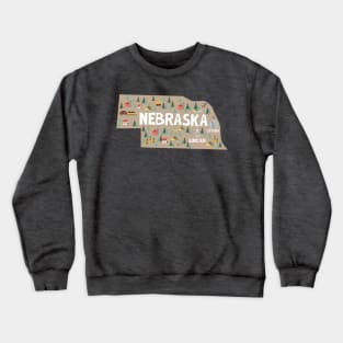 Nebraska State USA Illustrated Map Crewneck Sweatshirt